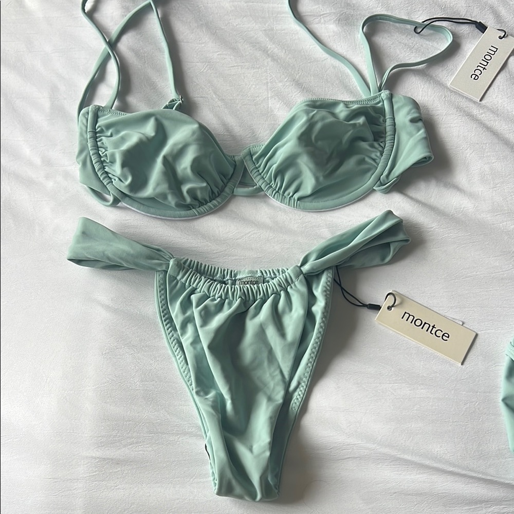 Montce Mint Green Bikini Top, Bottoms, AND Micro Shorts - ALL NWT